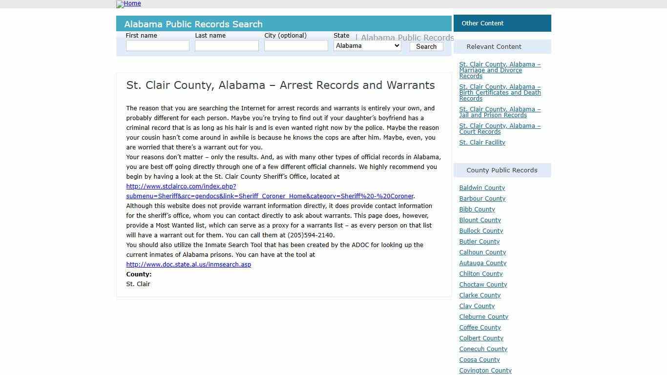 St. Clair County, Alabama – Arrest Records and Warrants – Alabama – AL Search